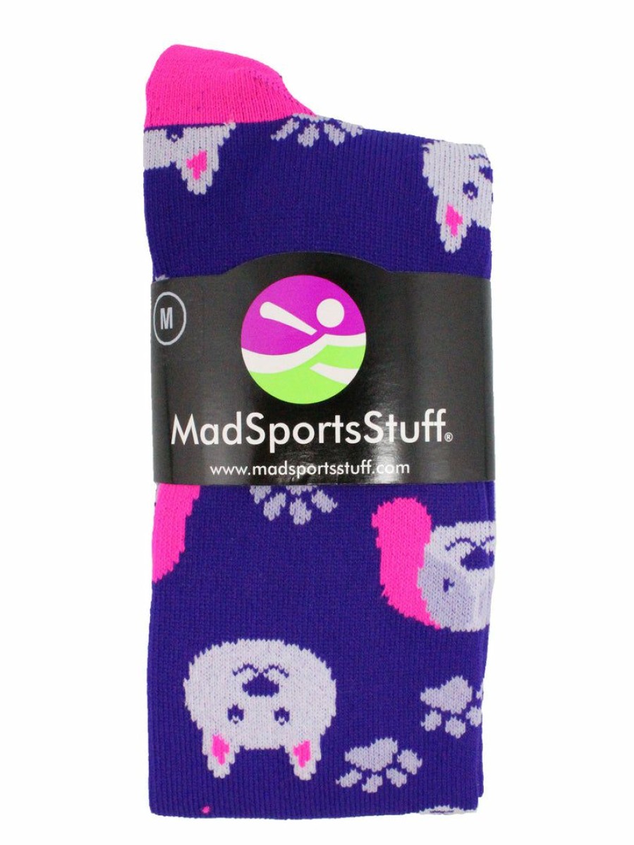 Ncaa Socks * | Brand New Madsportsstuff Neon Puppy Dogs Over The Calf Athletic Socks Softball Socks Purple/Neon Pink