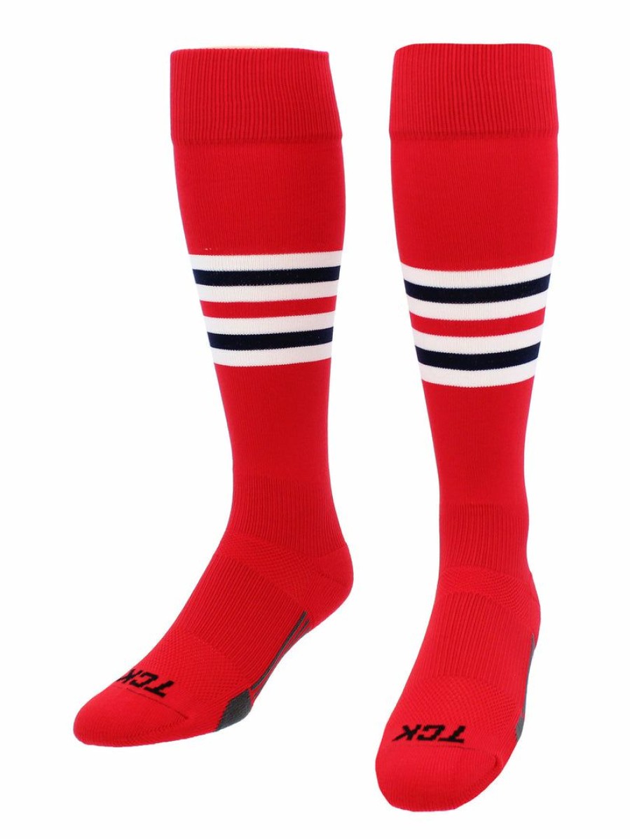 Ncaa Socks * | Deals Tck Elite Performance Baseball Socks Dugout Pattern I Softball Mens Womens Scarlet/White/Navy