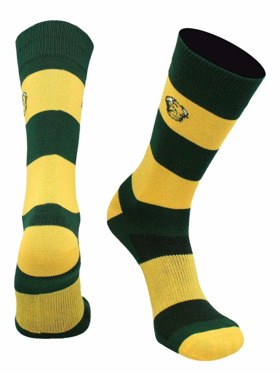 Ncaa Socks * | Promo Tck North Dakota State Bison Socks Game Day Striped Crew Socks All Schools Green/Yellow