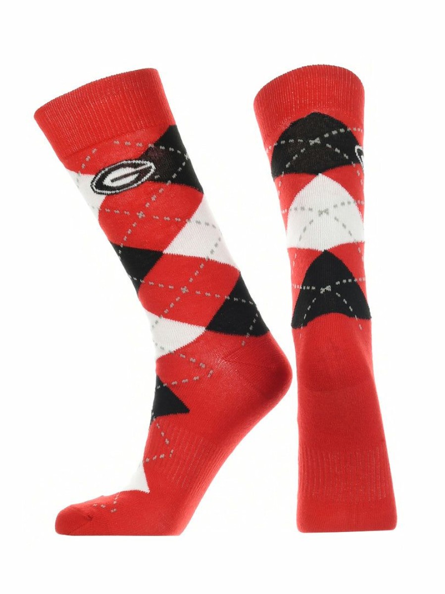 Ncaa Socks * | Wholesale Tck Georgia Bulldogs Argyle Dress Socks Ncaa Fanwear Crew Length All Schools Red/Black/White