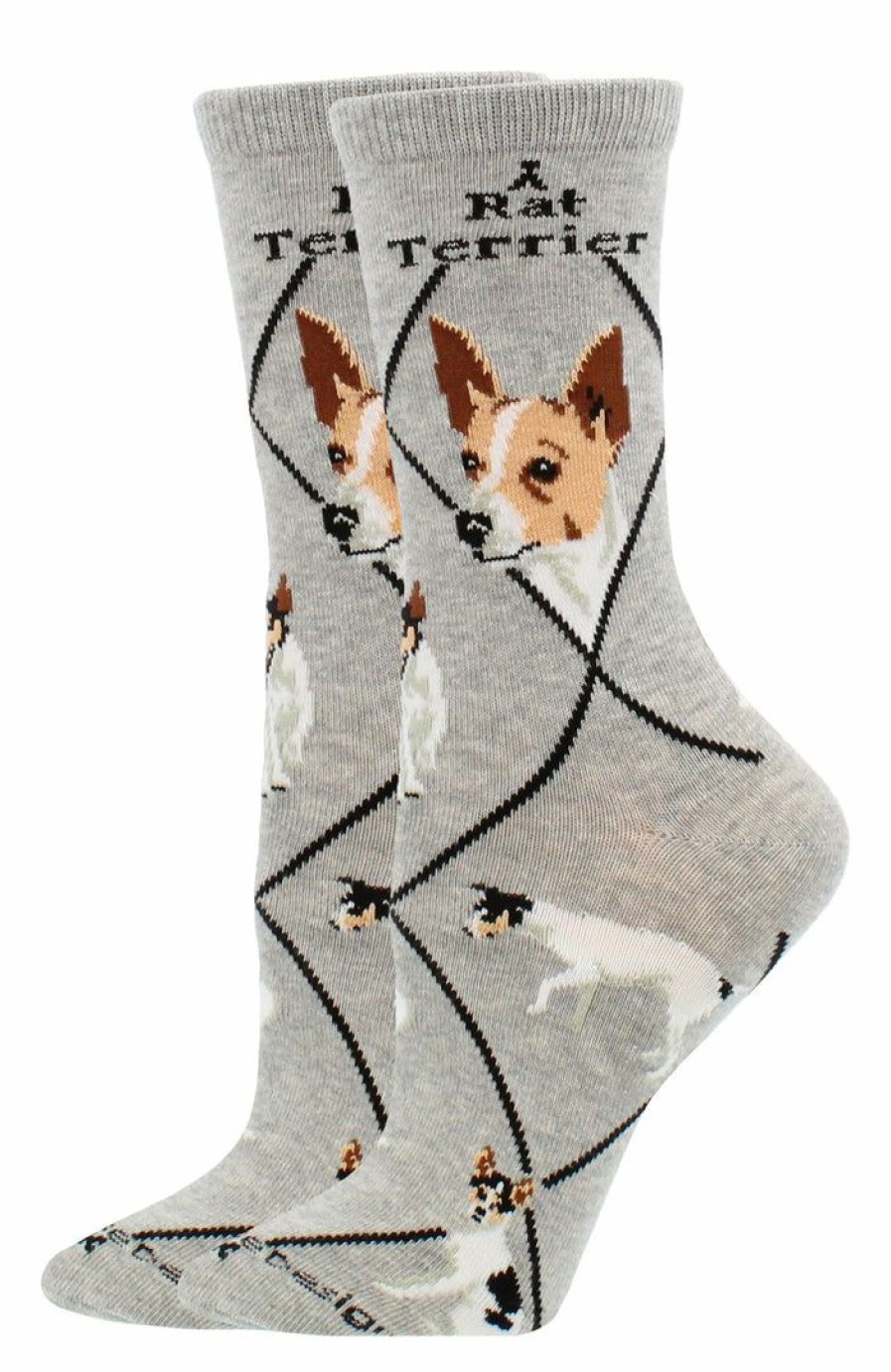 Ncaa Socks * | Buy Whd Rat Terrier Socks For Women Gift For Dog Lovers Crazy Socks Crew Gray