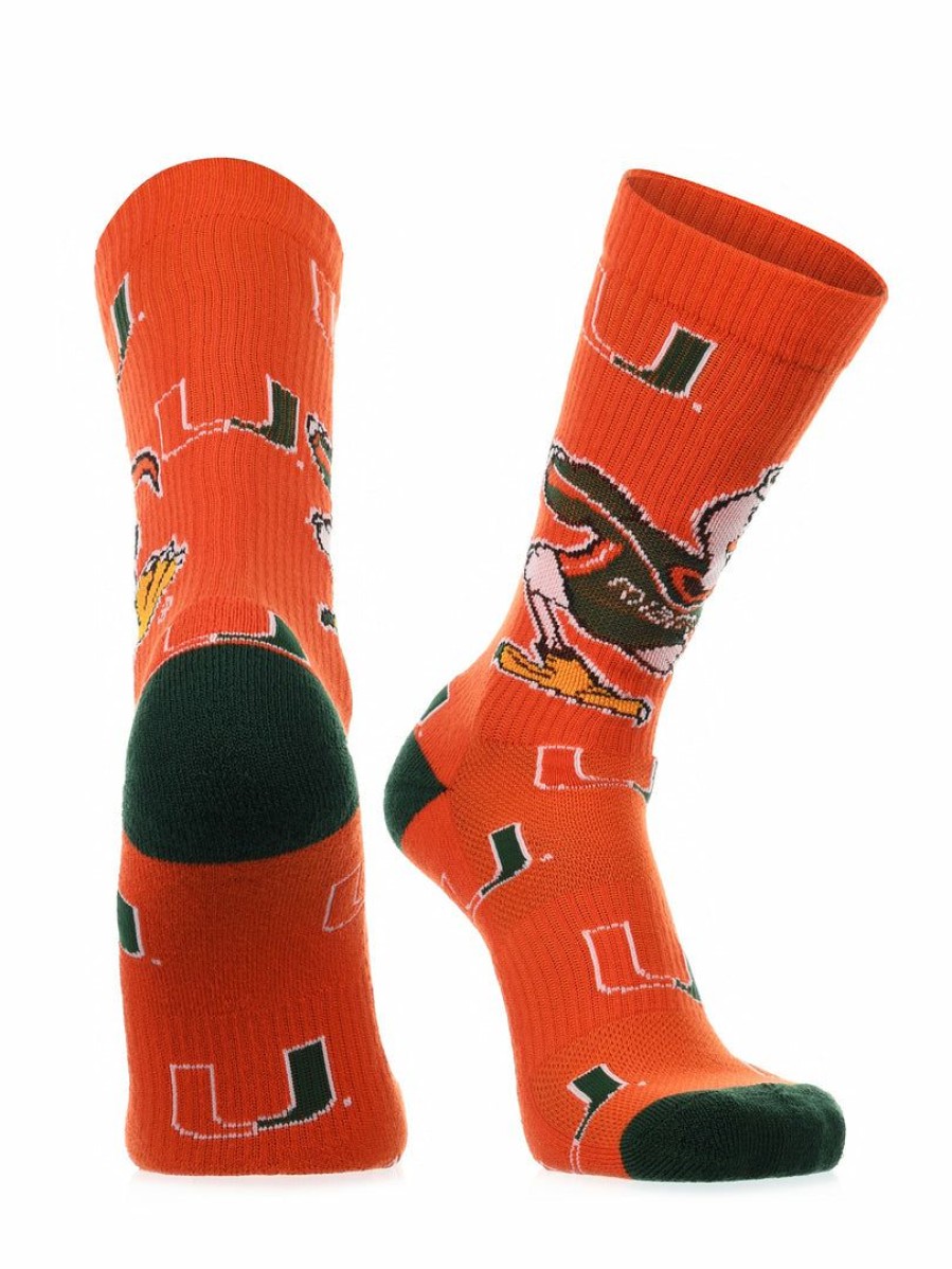 Ncaa Socks * | Promo Tck Miami Hurricanes Socks Crew Length Sock Mayhem Orange/Green