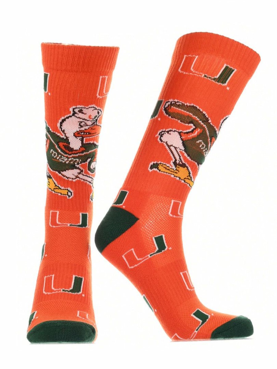 Ncaa Socks * | Promo Tck Miami Hurricanes Socks Crew Length Sock Mayhem Orange/Green