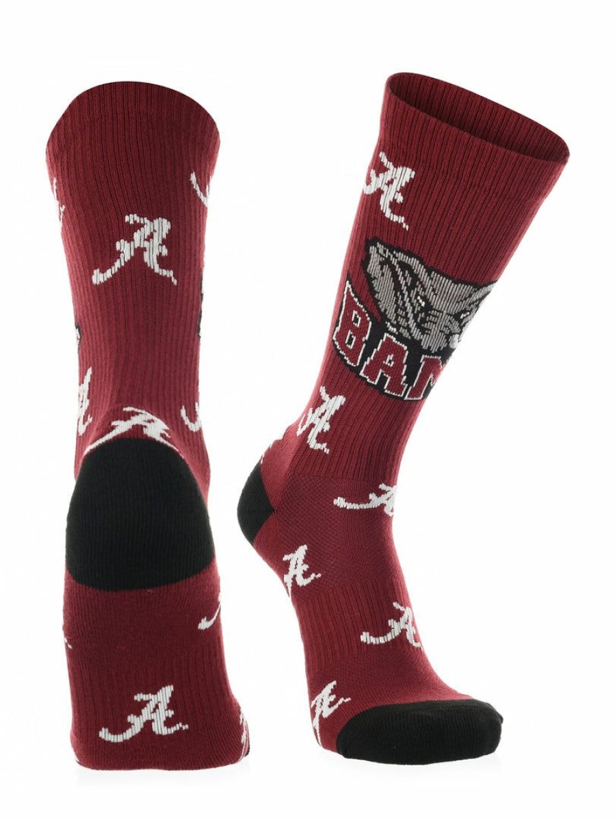 Ncaa Socks * | Best Reviews Of Tck All Schools Alabama Crimson Tide Socks Crew Length Sock Mayhem Crimson/Black/White