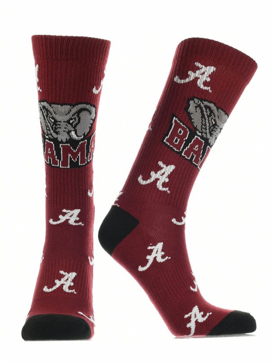 Ncaa Socks * | Best Reviews Of Tck All Schools Alabama Crimson Tide Socks Crew Length Sock Mayhem Crimson/Black/White