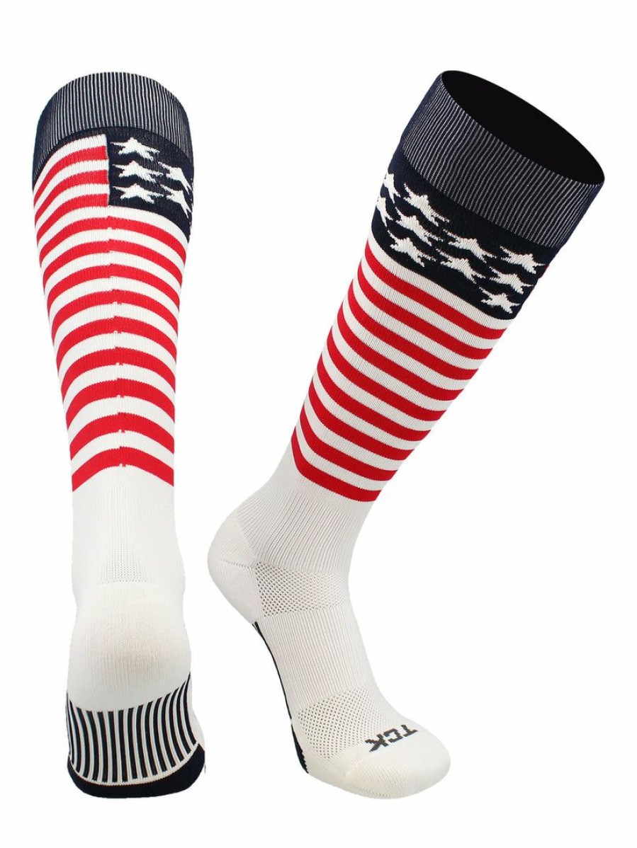 Ncaa Socks * | Cheap Tck Stars And Stripes Usa Flag Baseball Socks White/Navy/Scarlet