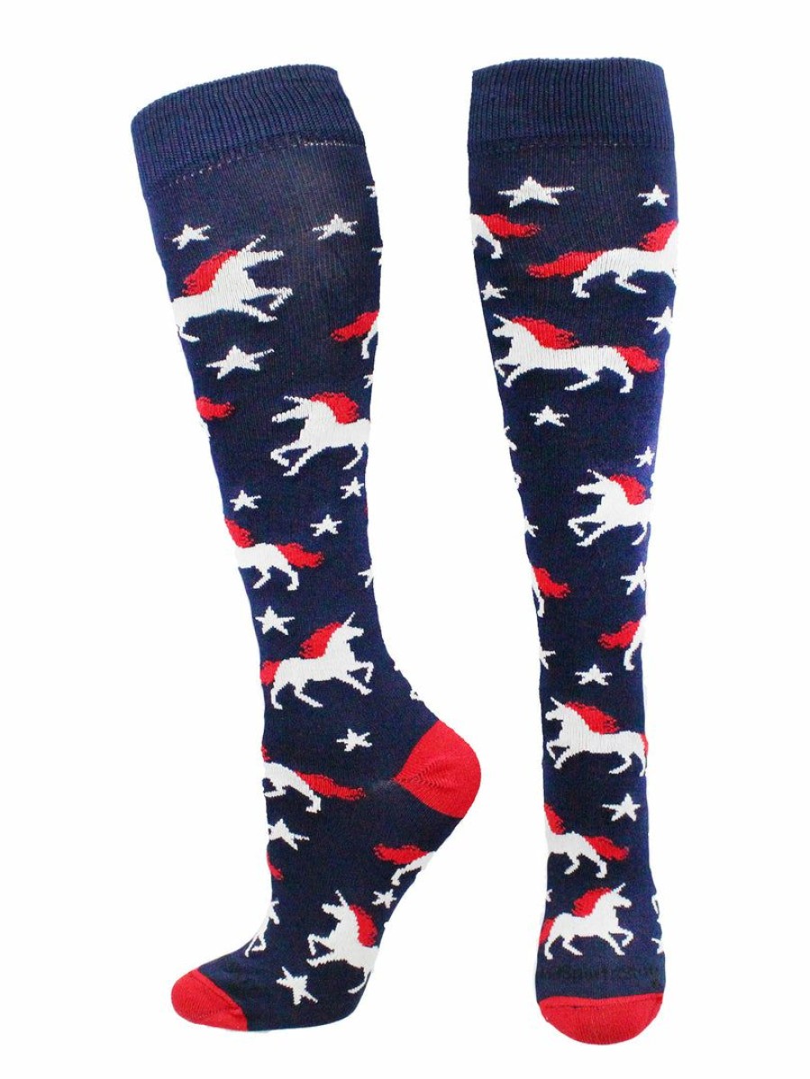 Ncaa Socks * | Promo Madsportsstuff Softball Socks Usa Unicorn Socks Over The Calf Navy/Red/White