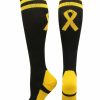 Ncaa Socks * | Brand New Madsportsstuff Gold Ribbon Childhood Cancer Awareness Socks In Over The Calf Length Baseball Socks Black/Gold