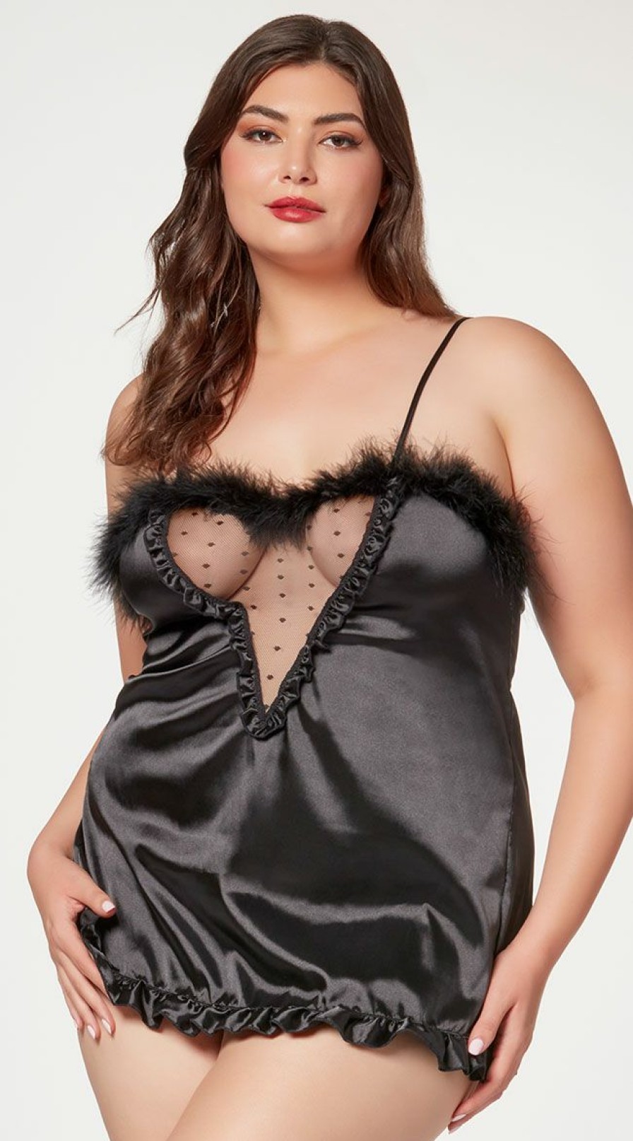 Lingerie * | Seven 'Til Midnight Plus Size Fuzzy Silk Chemise Set