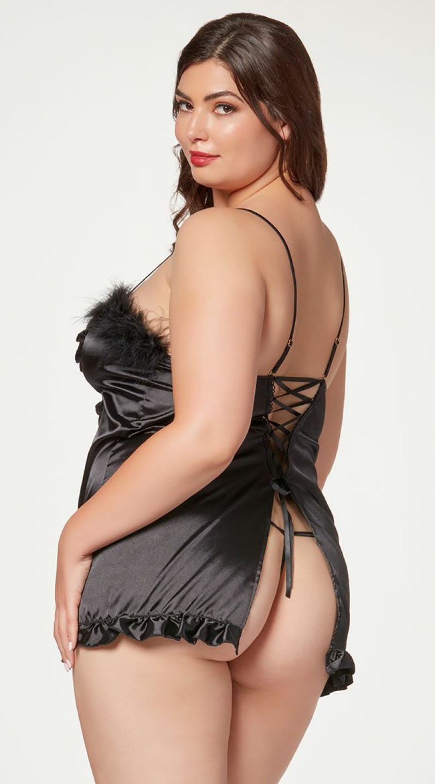 Lingerie * | Seven 'Til Midnight Plus Size Fuzzy Silk Chemise Set