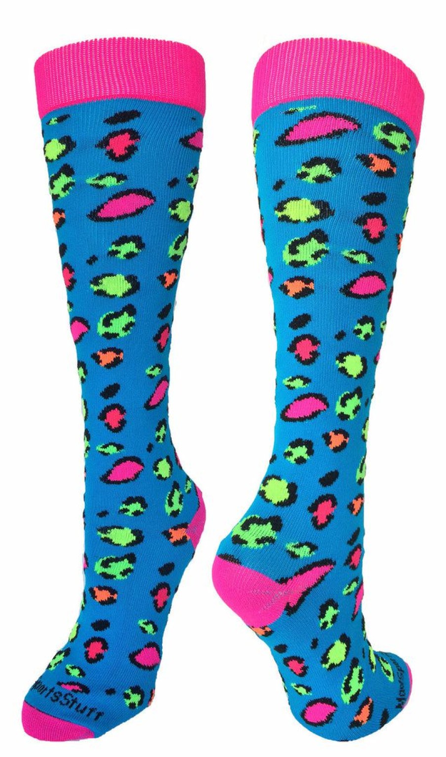 Ncaa Socks * | Cheapest Madsportsstuff Exotic Leopard Over The Calf Athletic Socks Softball Socks Neon Leopard