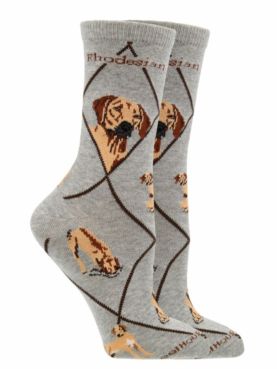 Ncaa Socks * | Best Reviews Of Whd Rhodesian Ridgeback Socks For Women Gift For Dog Lovers Crazy Socks Crew Gray