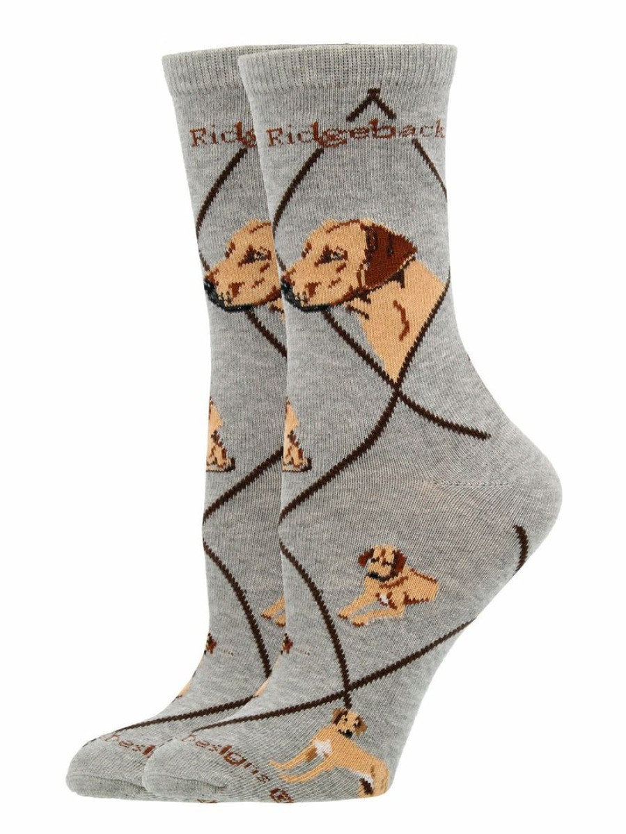 Ncaa Socks * | Best Reviews Of Whd Rhodesian Ridgeback Socks For Women Gift For Dog Lovers Crazy Socks Crew Gray