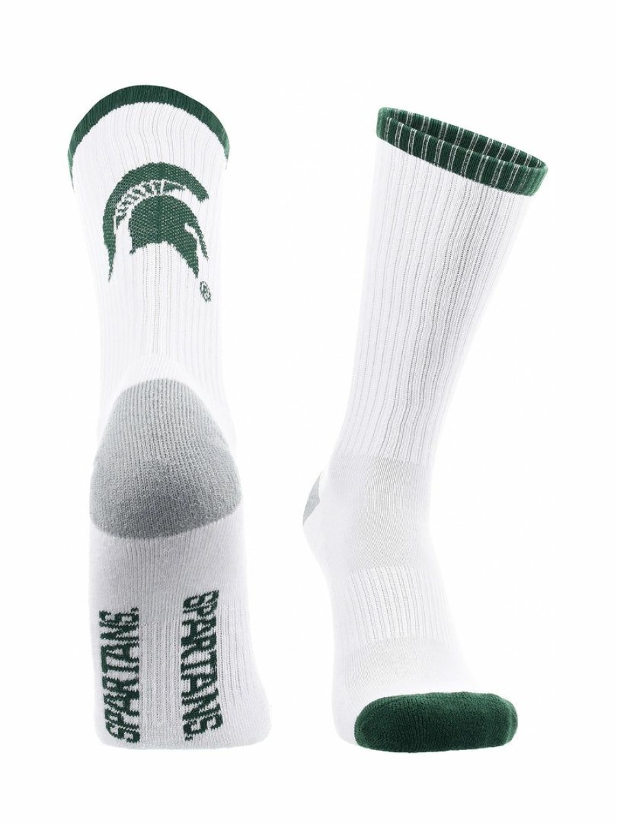 Ncaa Socks * | Deals Tck Michigan State Spartans Socks Basic Crew White Socks White/Green/Gray