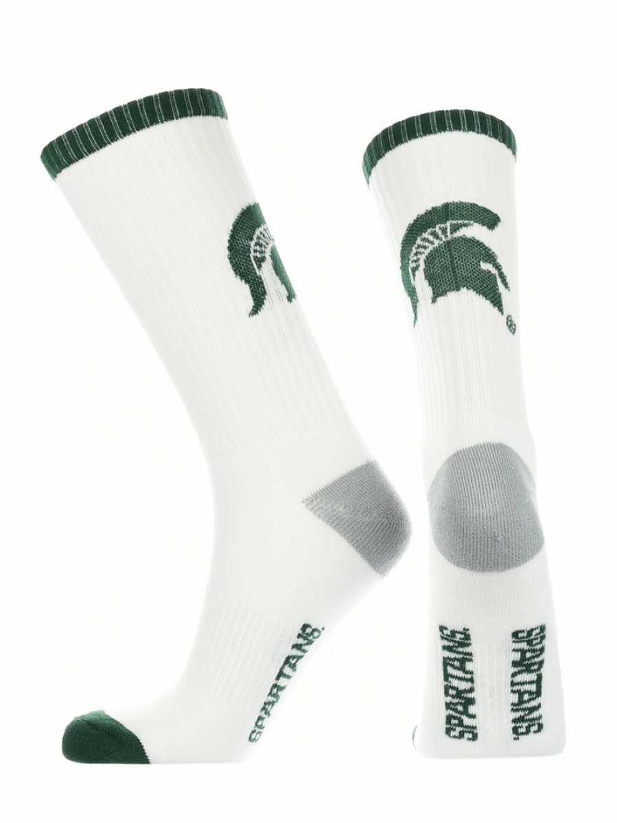 Ncaa Socks * | Deals Tck Michigan State Spartans Socks Basic Crew White Socks White/Green/Gray