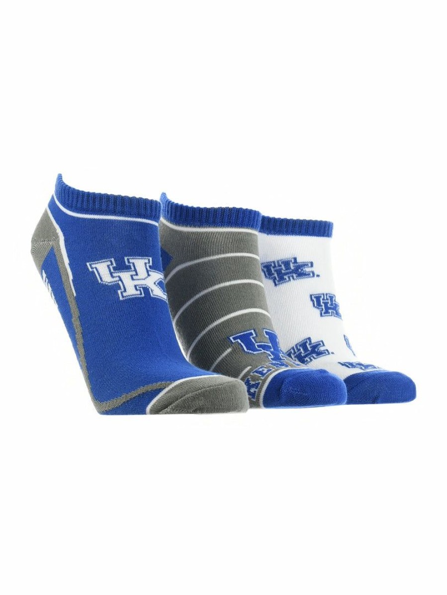 Ncaa Socks * | Promo Tck Kentucky Wildcats No Show Socks Full Field 3 Pack All Schools Blue/White/Grey