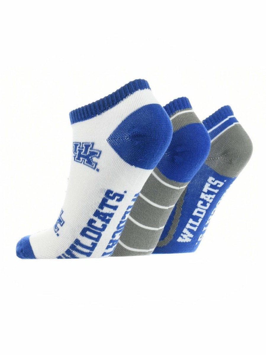 Ncaa Socks * | Promo Tck Kentucky Wildcats No Show Socks Full Field 3 Pack All Schools Blue/White/Grey