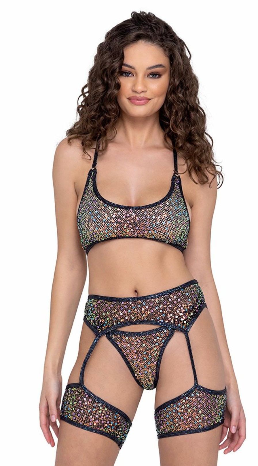 Dancewear * | Roma Sequin And Fishnet Dance Garter Belt