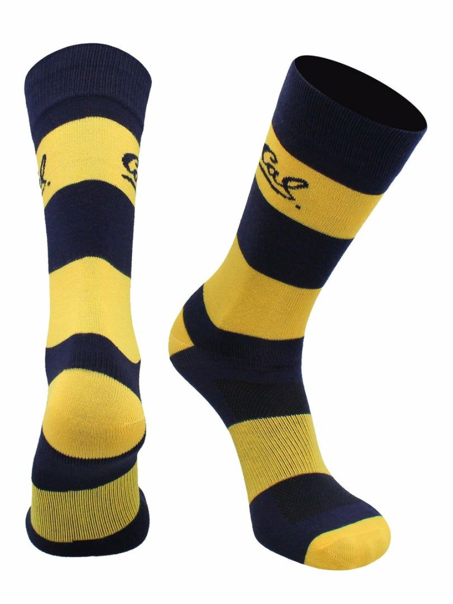 Ncaa Socks * | Wholesale Tck All Schools Cal Bears Socks Game Day Striped Crew Socks Cal Berkeley Blue/Gold