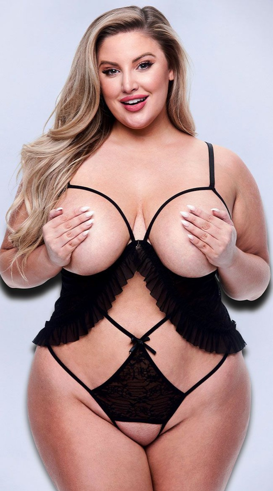 Lingerie * | Baci Plus Size Erotic Exposure Cupless And Crotchless Teddy