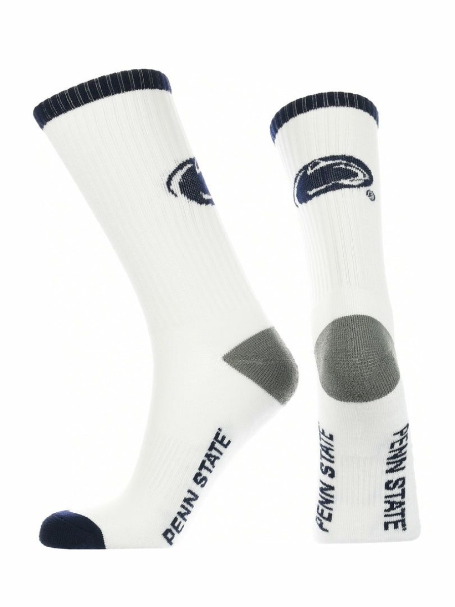 Ncaa Socks * | Best Deal Tck Penn State Nittany Lions Socks Basic Crew White Socks All Schools White/Navy/Grey