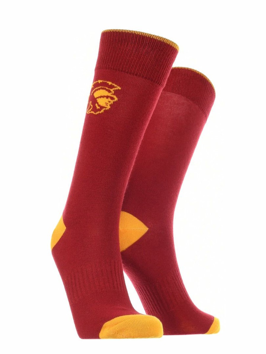 Ncaa Socks * | Wholesale Tck Usc Trojans Dress Socks Dean'S List Crew Length Socks All Schools Red/Gold