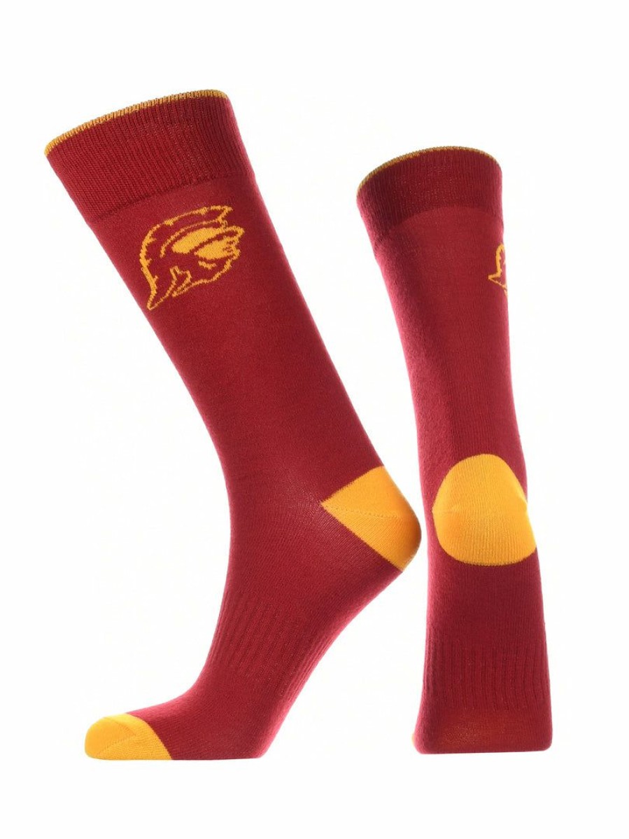 Ncaa Socks * | Wholesale Tck Usc Trojans Dress Socks Dean'S List Crew Length Socks All Schools Red/Gold