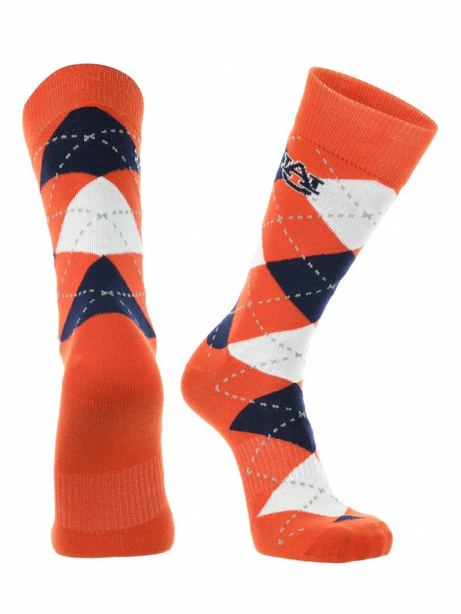 Ncaa Socks * | Best Deal Tck All Schools Auburn Tigers Argyle Dress Socks Ncaa Fanwear Crew Length Orange/Blue/White