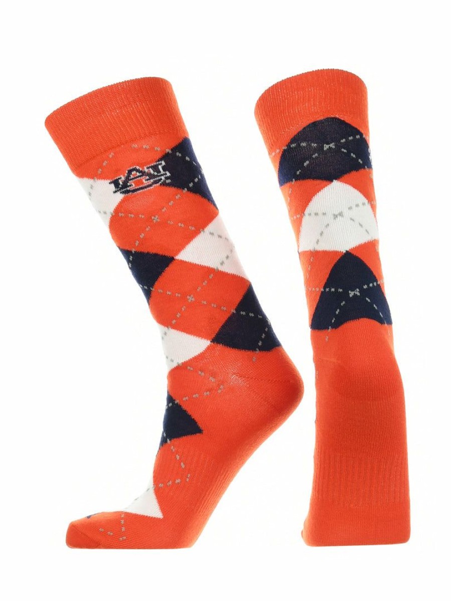 Ncaa Socks * | Best Deal Tck All Schools Auburn Tigers Argyle Dress Socks Ncaa Fanwear Crew Length Orange/Blue/White