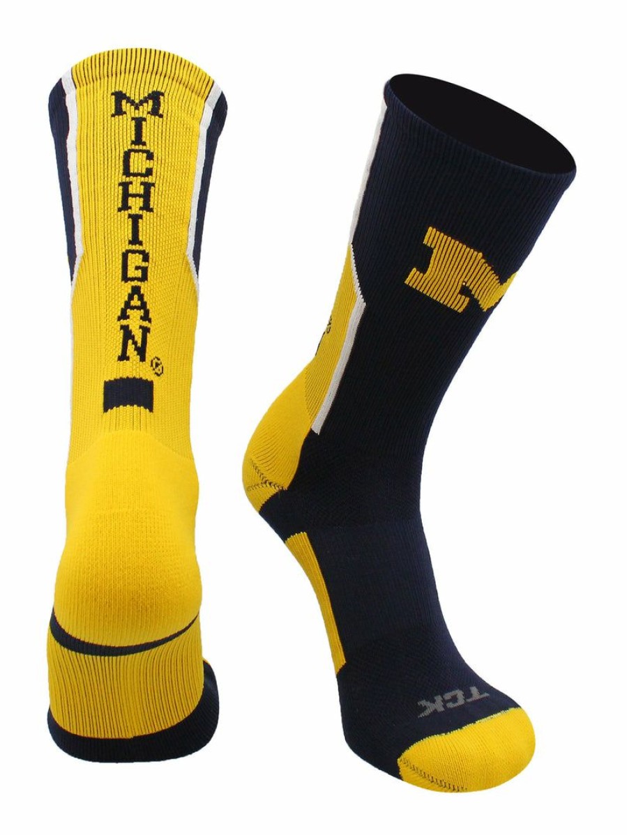 Ncaa Socks * | Promo Tck University Of Michigan Wolverines Socks Perimeter Crew All Schools Navy/Gold/White