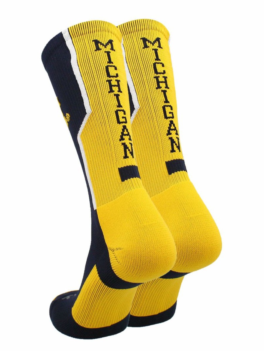 Ncaa Socks * | Promo Tck University Of Michigan Wolverines Socks Perimeter Crew All Schools Navy/Gold/White