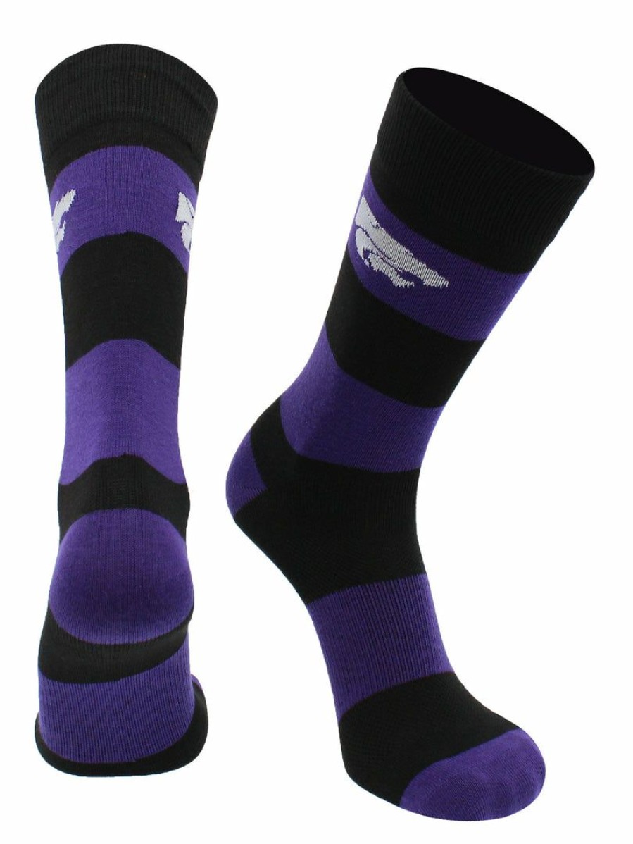 Ncaa Socks * | Best Sale Tck Kansas State Wildcats Socks Game Day Striped Crew Socks All Schools Purple/Black