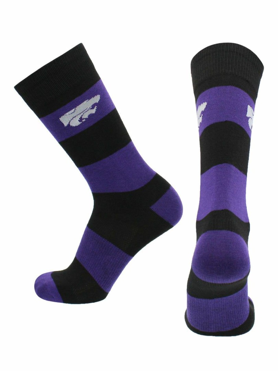 Ncaa Socks * | Best Sale Tck Kansas State Wildcats Socks Game Day Striped Crew Socks All Schools Purple/Black