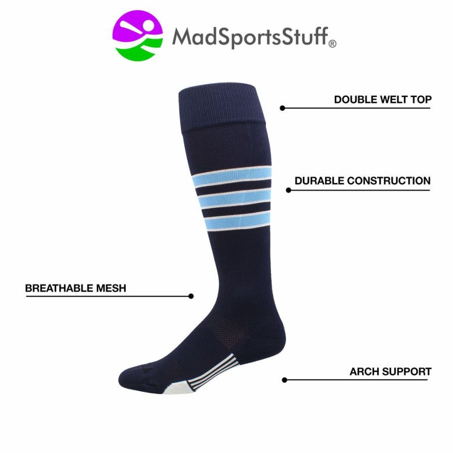 Ncaa Socks * | Best Deal Madsportsstuff Dugout 3 Stripe Baseball Socks Over The Calf Length (Multiple Colors)