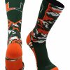 Ncaa Socks * | Cheapest Tck Miami Hurricanes Socks Woodland Camo Crew All Schools Green/Orange/White