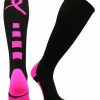 Ncaa Socks * | Coupon Tck Baseline Breast Cancer Awareness Over The Calf Socks Baseball Socks Black/Hot Pink