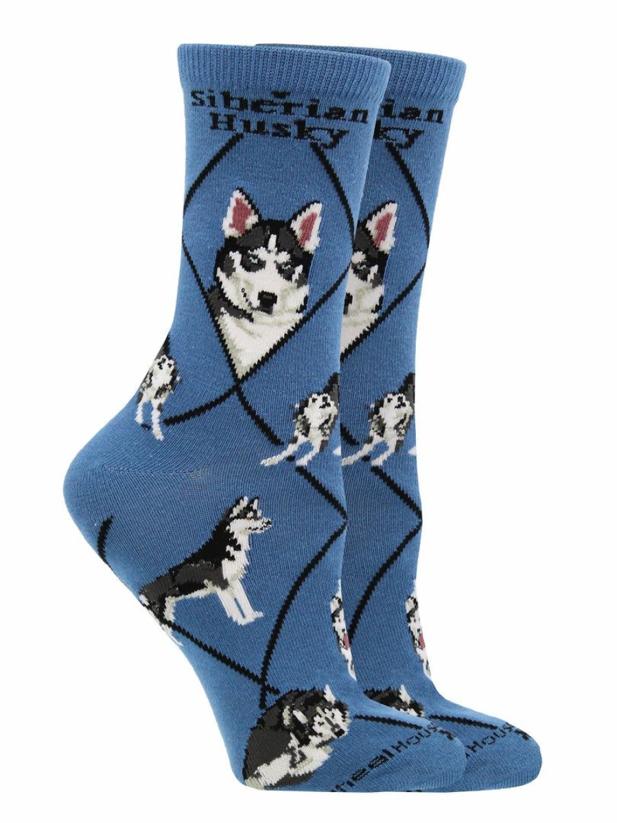 Ncaa Socks * | Brand New Whd Crazy Socks Crew Siberian Husky Socks For Women Gift For Dog Lovers