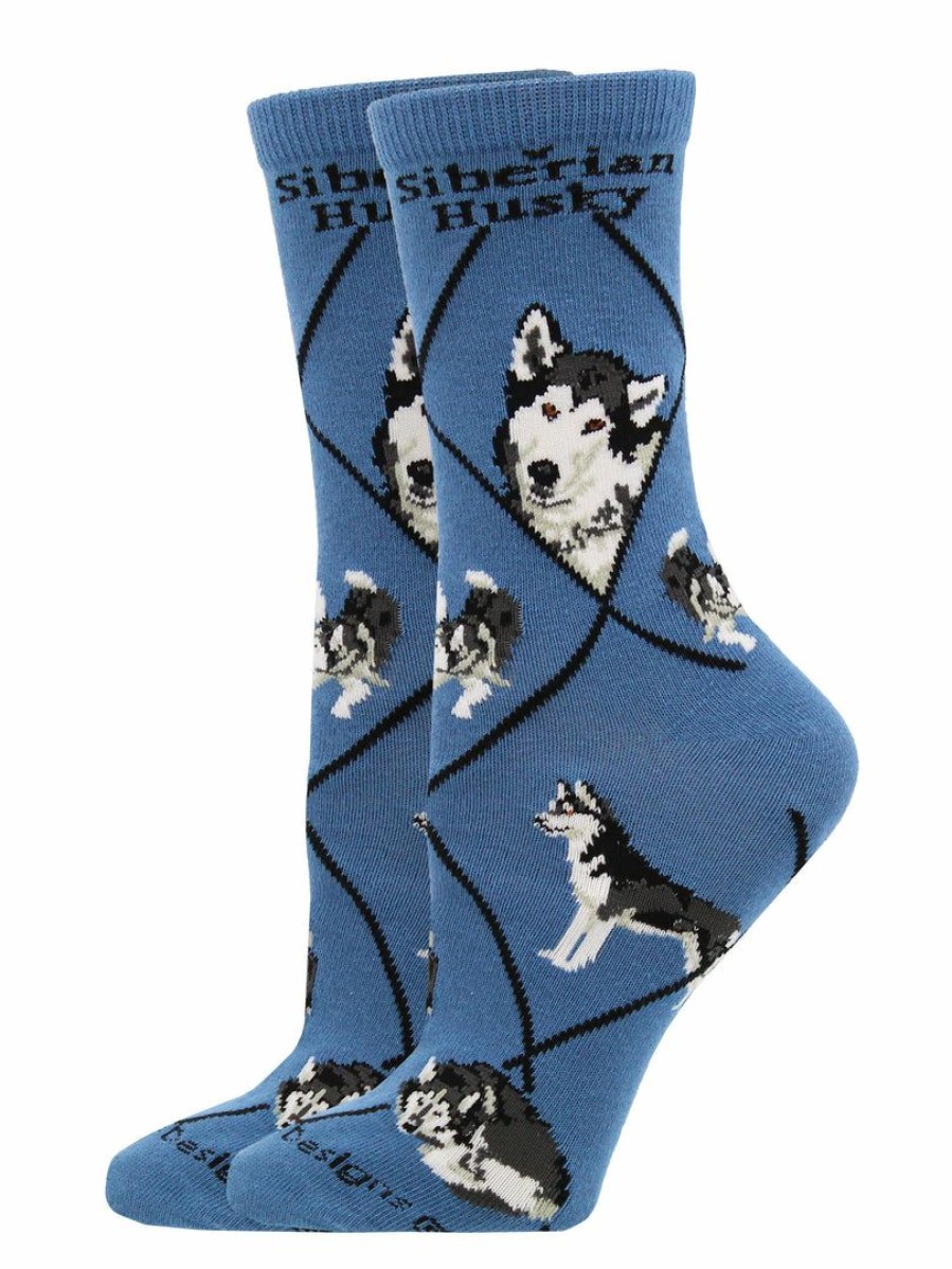 Ncaa Socks * | Brand New Whd Crazy Socks Crew Siberian Husky Socks For Women Gift For Dog Lovers