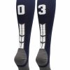 Ncaa Socks * | Best Pirce Madsportsstuff Navy Player Id Custom Number Over The Calf Socks For Softball Baseball Football Boys And Girls Softball Socks