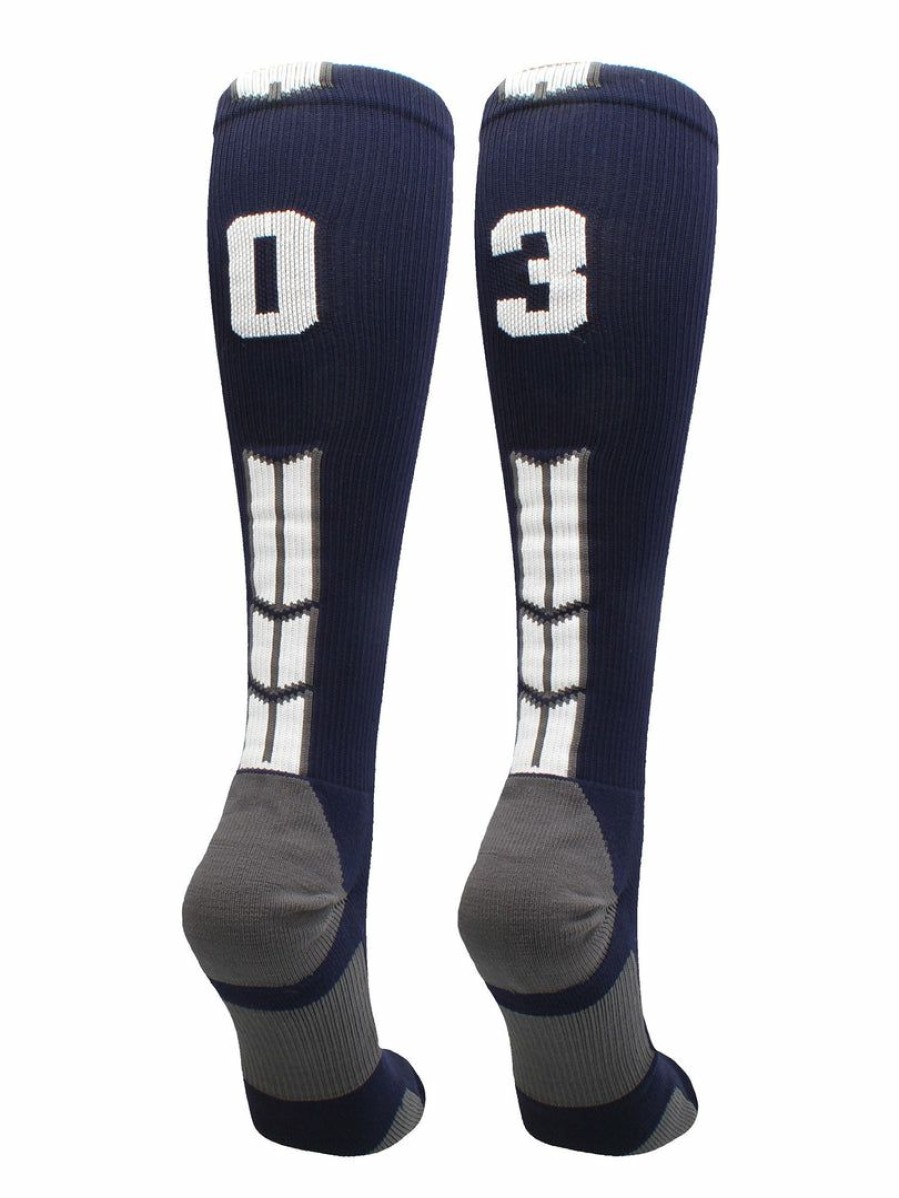 Ncaa Socks * | Best Pirce Madsportsstuff Navy Player Id Custom Number Over The Calf Socks For Softball Baseball Football Boys And Girls Softball Socks