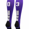 Ncaa Socks * | New Madsportsstuff Purple Player Id Custom Number Over The Calf Socks For Softball Baseball Football Boys And Girls