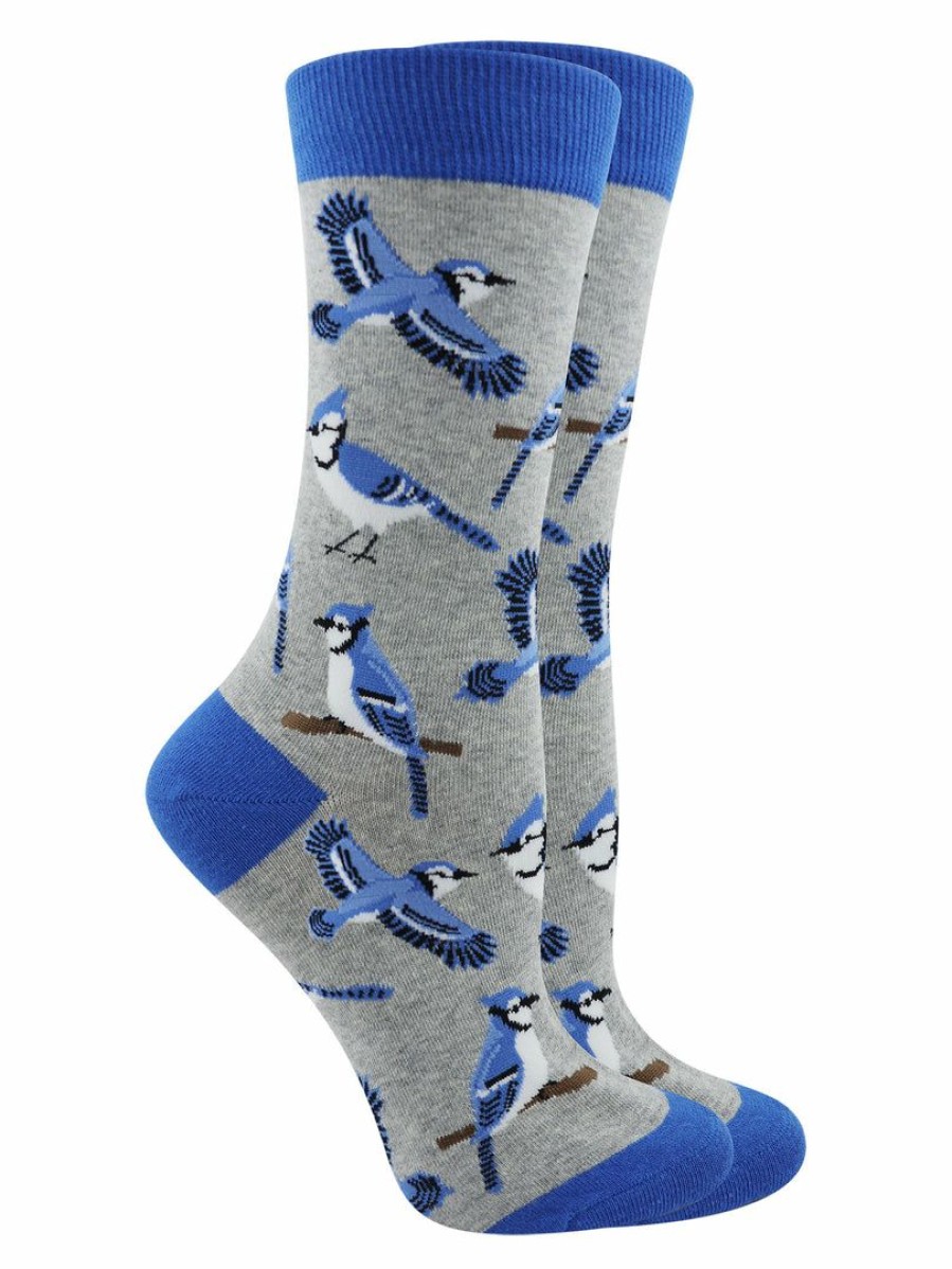 Ncaa Socks * | New Whd Crazy Socks Crew Blue Jay Bird Socks For Women Gift For Bird Lovers Gray