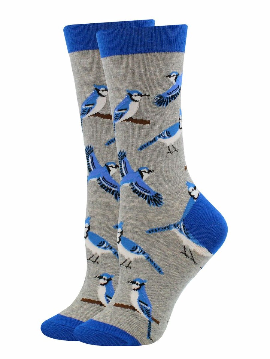 Ncaa Socks * | New Whd Crazy Socks Crew Blue Jay Bird Socks For Women Gift For Bird Lovers Gray