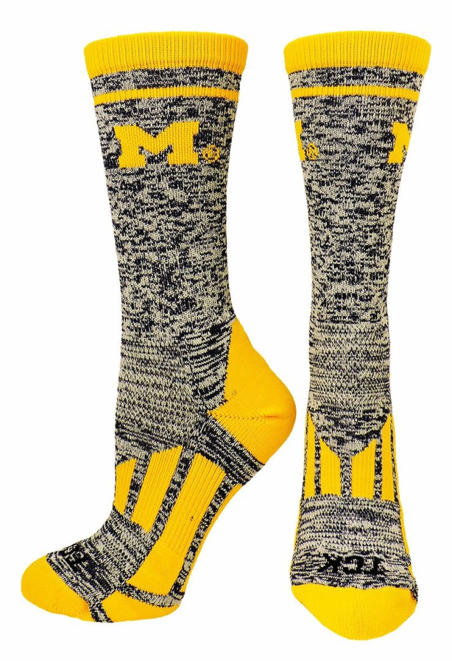 Ncaa Socks * | Wholesale Tck Sports University Of Michigan Wolverines Socks Heathered Crew All Schools Navy/White/Gold