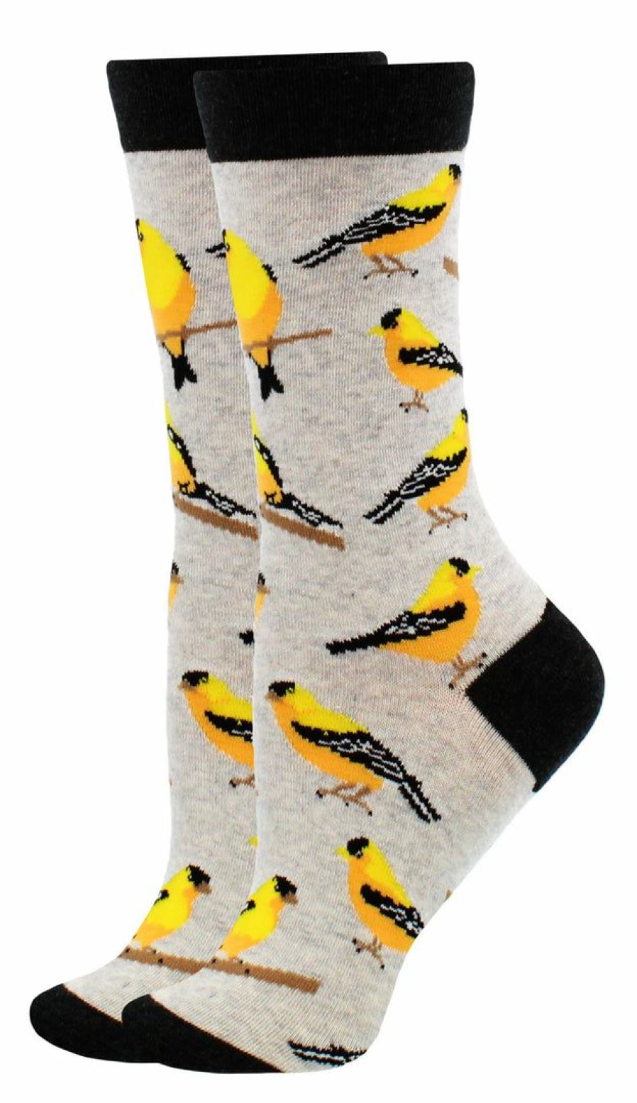 Ncaa Socks * | Brand New Whd Crazy Socks Crew Goldfinch Socks For Women Gift For Bird Lovers Light Gray