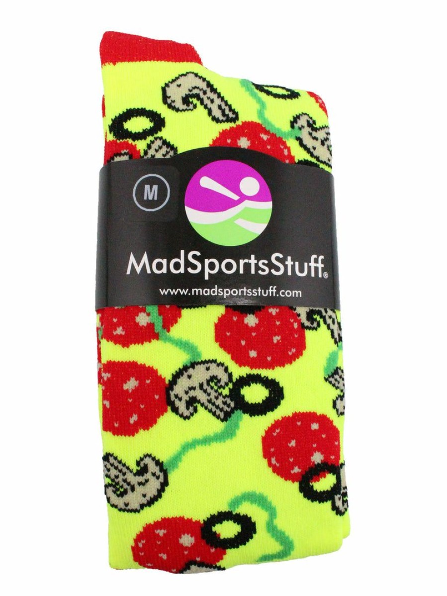 Ncaa Socks * | Top 10 Madsportsstuff Pepperoni Pizza Athletic Over The Calf Socks Neon Yellow/Red