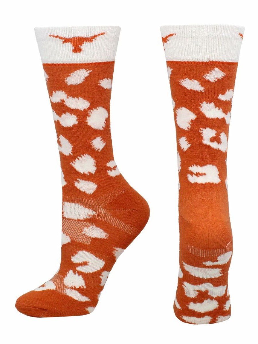 Ncaa Socks * | Cheap Tck Texas Longhorns Socks Womens Savage Crew Socks All Schools Texas Orange/White