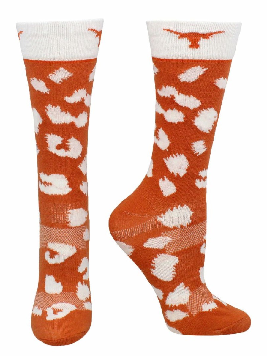 Ncaa Socks * | Cheap Tck Texas Longhorns Socks Womens Savage Crew Socks All Schools Texas Orange/White