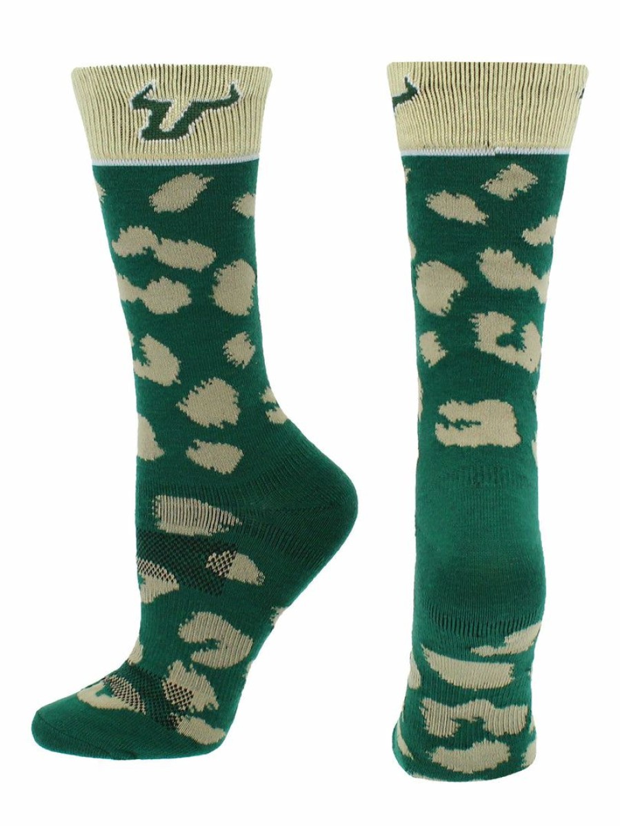 Ncaa Socks * | Brand New Tck All Schools Usf Bulls Socks Womens Savage Crew Socks Green/Gold