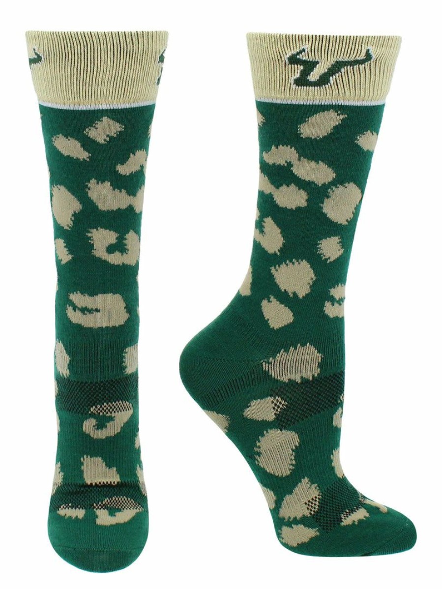 Ncaa Socks * | Brand New Tck All Schools Usf Bulls Socks Womens Savage Crew Socks Green/Gold